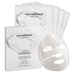 The Face Shop mascarilla colageno vegano en empaque elegante para piel suave e hidratada.