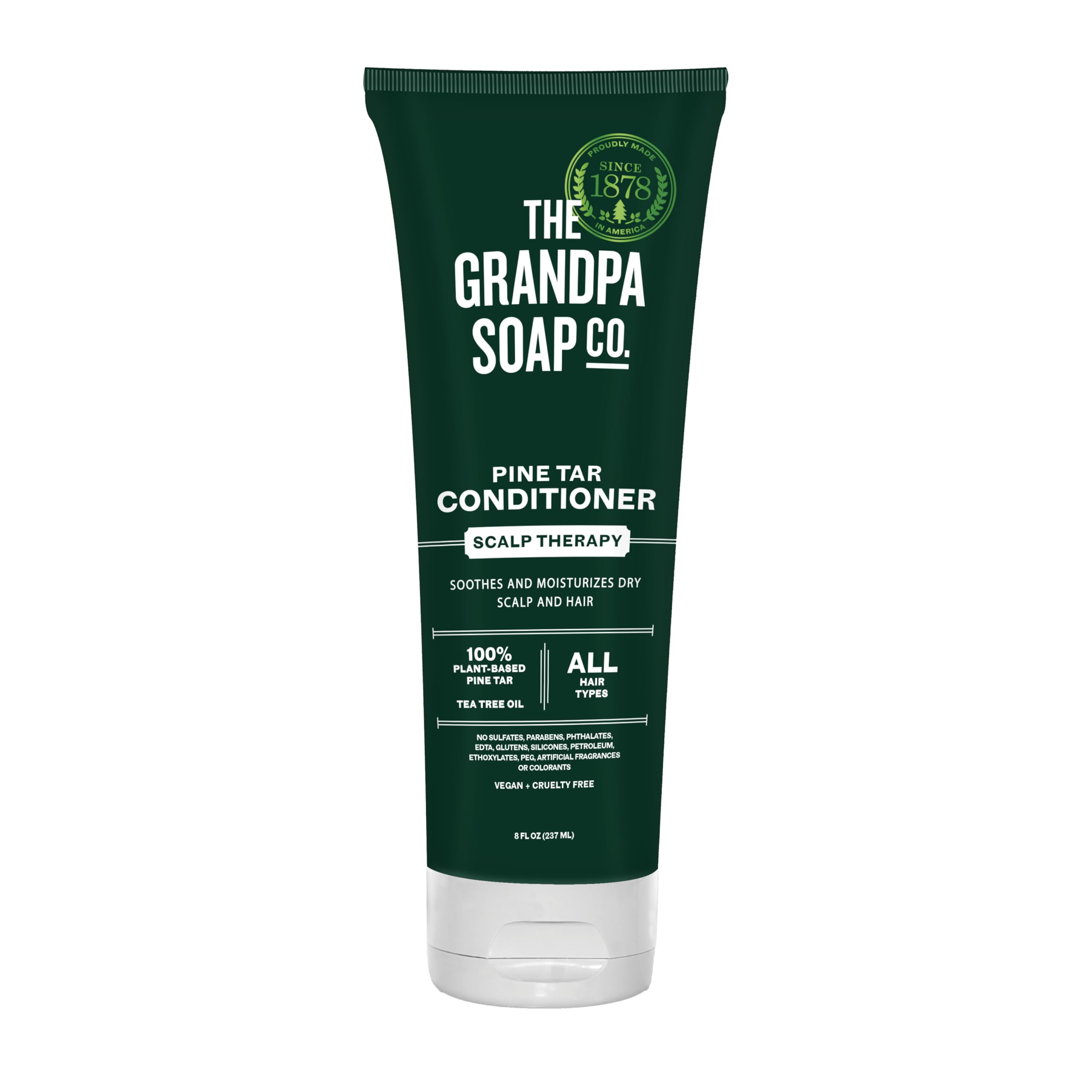 La botella del Acondicionador Pine Tar de The Grandpa Soap Company suaviza el cabello.