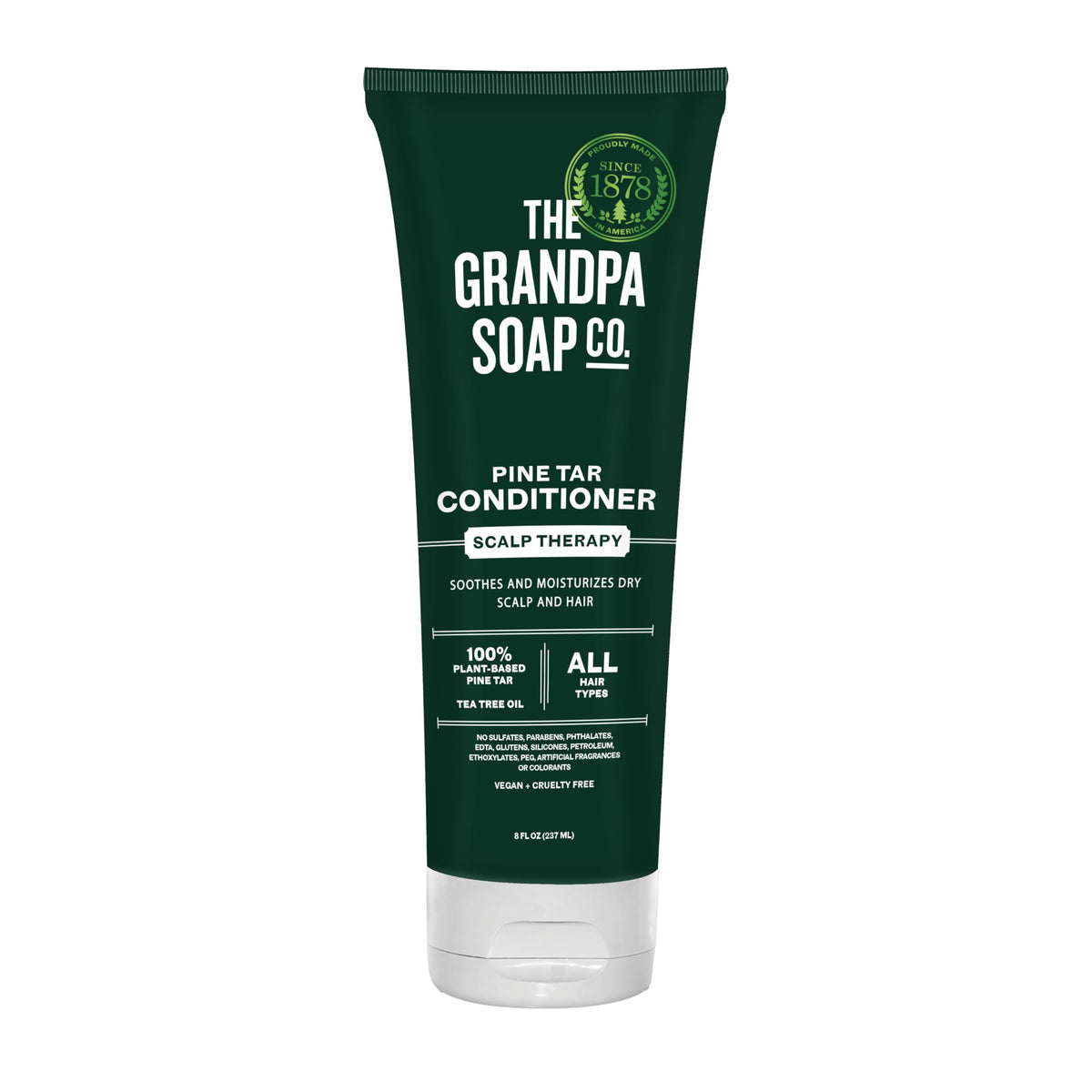 La botella del Acondicionador Pine Tar de The Grandpa Soap Company suaviza el cabello.