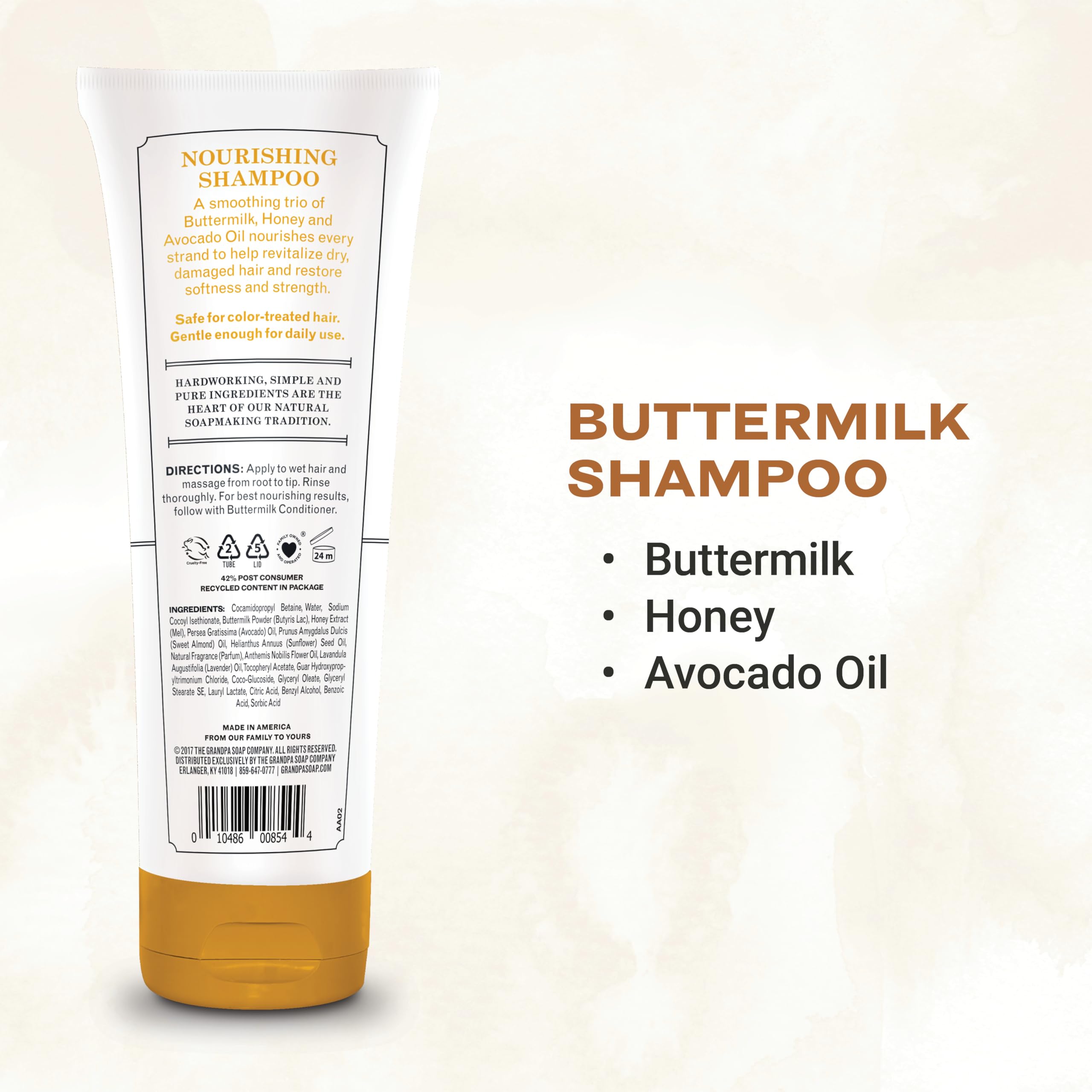 Champú Buttermilk de The Grandpa Soap Company: textura cremosa para limpieza suave.