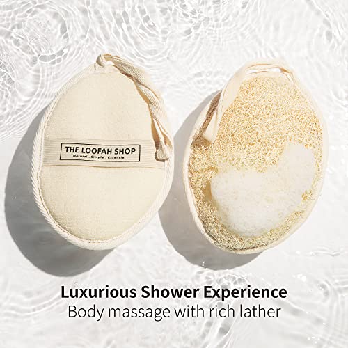 The Loofah Shop muestra textura fibrosa suave para exfoliación diaria.