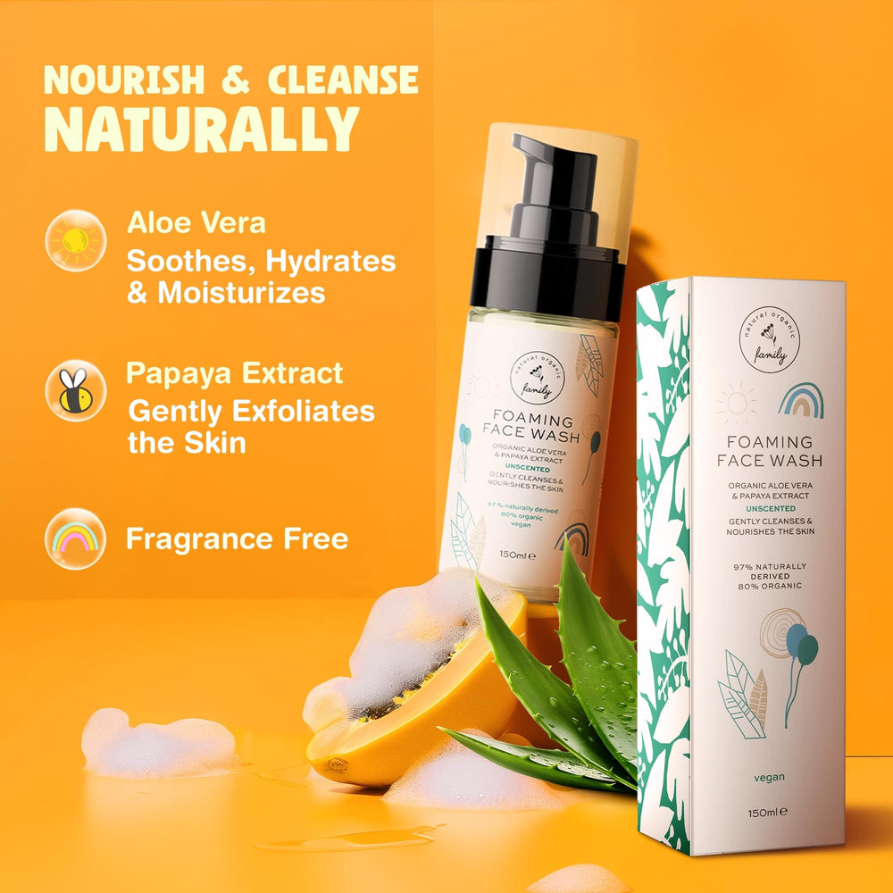 The Natural and Organic Family limpieza delicada con aloe vera para niños.
