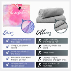 THE PERFECT HAIRCARE: pinza de fijación patentada mantiene la toalla en su lugar para mayor comodidad.