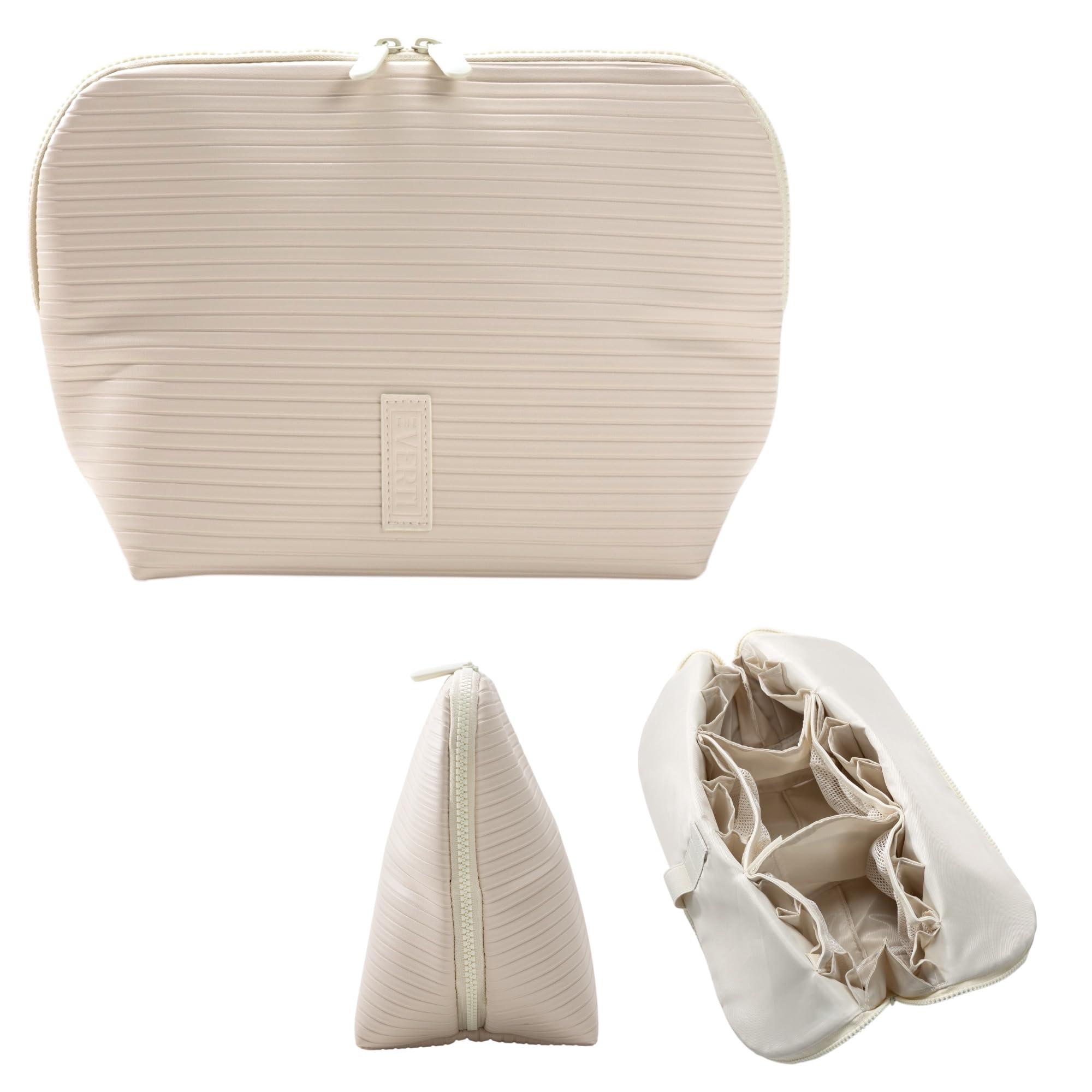 THE VERTI bolsa-maquillaje vertical impermeable shell, mantiene maquillaje seco y al alcance durante viajes.