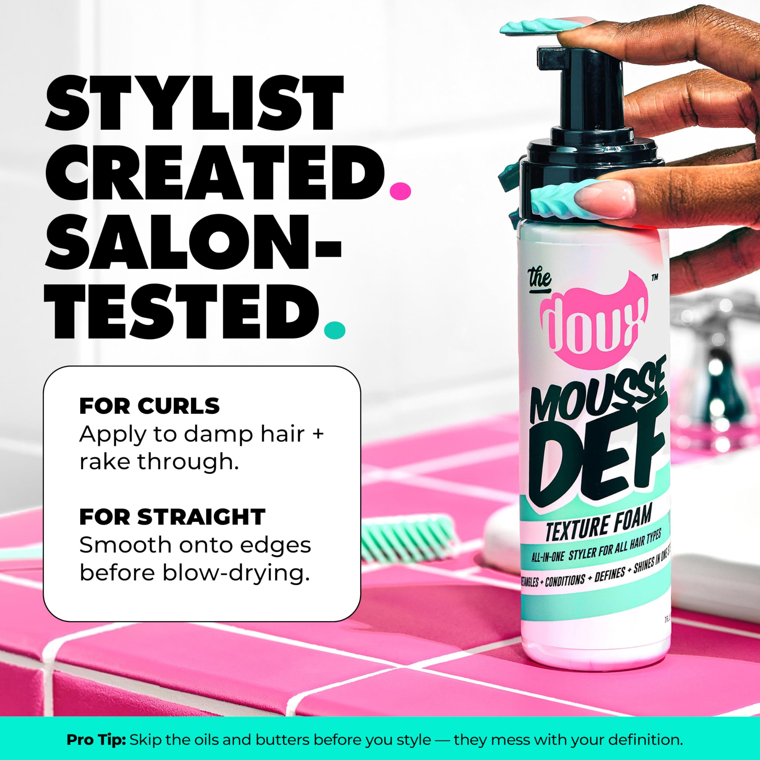 The Doux Mousse multiuso: aplicación rápida para rizos sin esfuerzo.