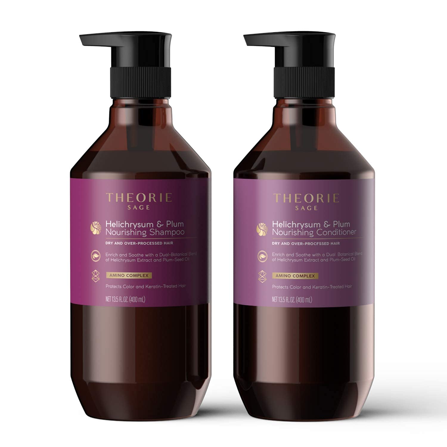 Theorie Helichrysum & Plum: etiqueta frontal con información de seguridad y uso.