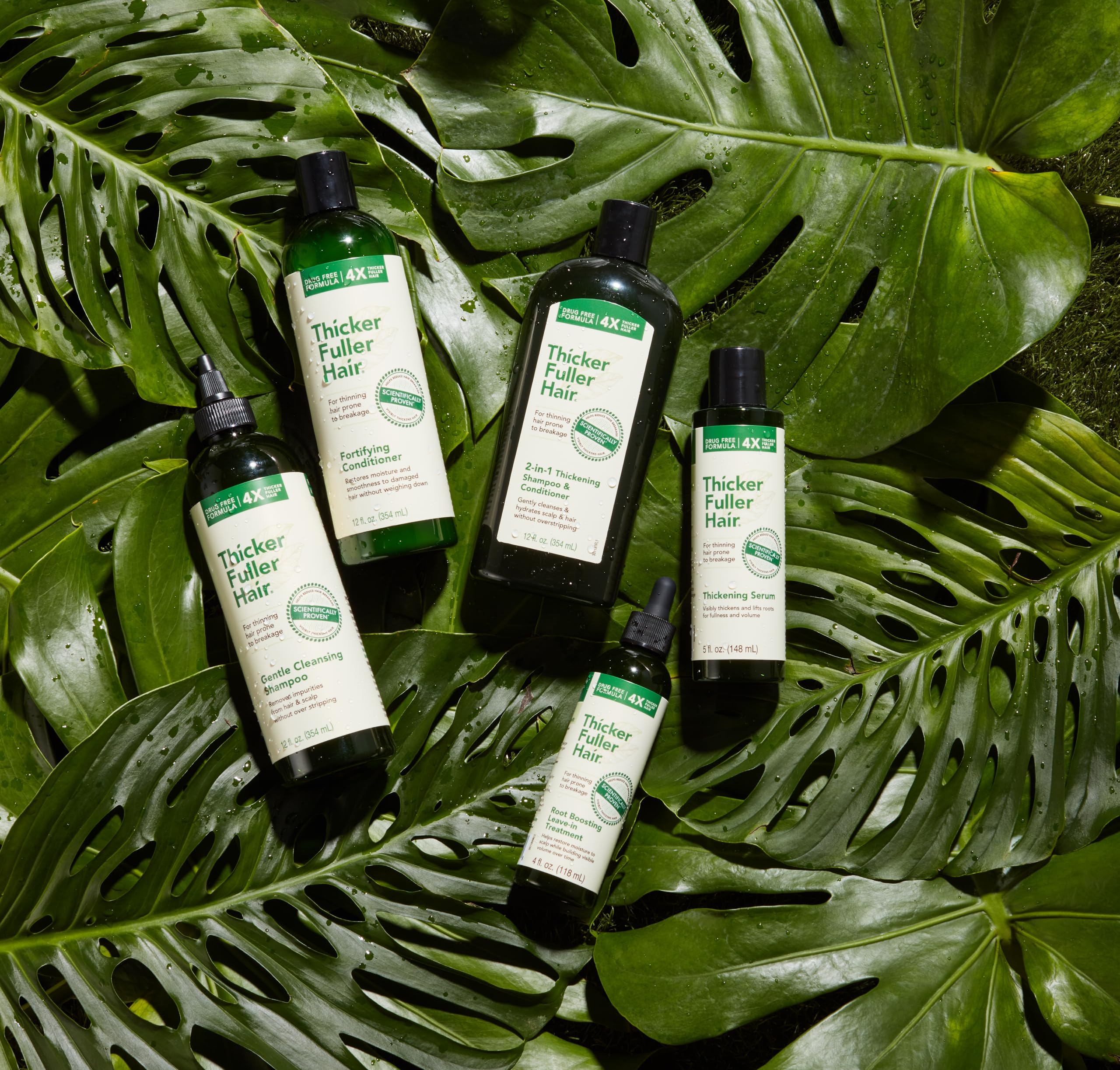 Rutina de cuidado capilar con Thicker Fuller Hair para mayor densidad capilar.