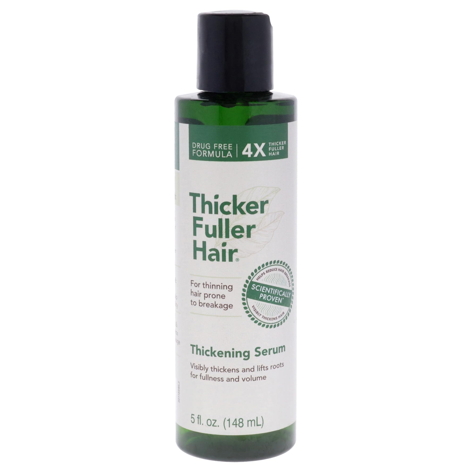 Thicker Fuller Hair sérum: bote vertido, cuidado suave que ayuda a fortalecer el cabello.