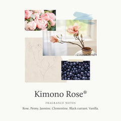 Thymes Kimono Rose, notas rosas y jazmín, experiencia floral delicada.