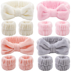 Banda para cabello Tihebax con lazo rosa, suave y absorbente para cuidado facial
