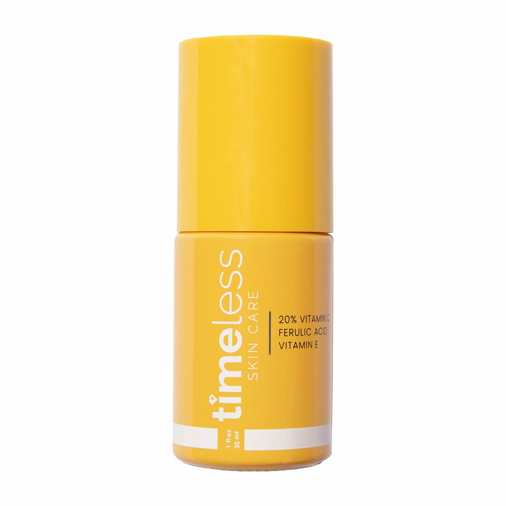 Timeless Serum Vitamina C en bote con bomba, ilumina la piel de forma suave.