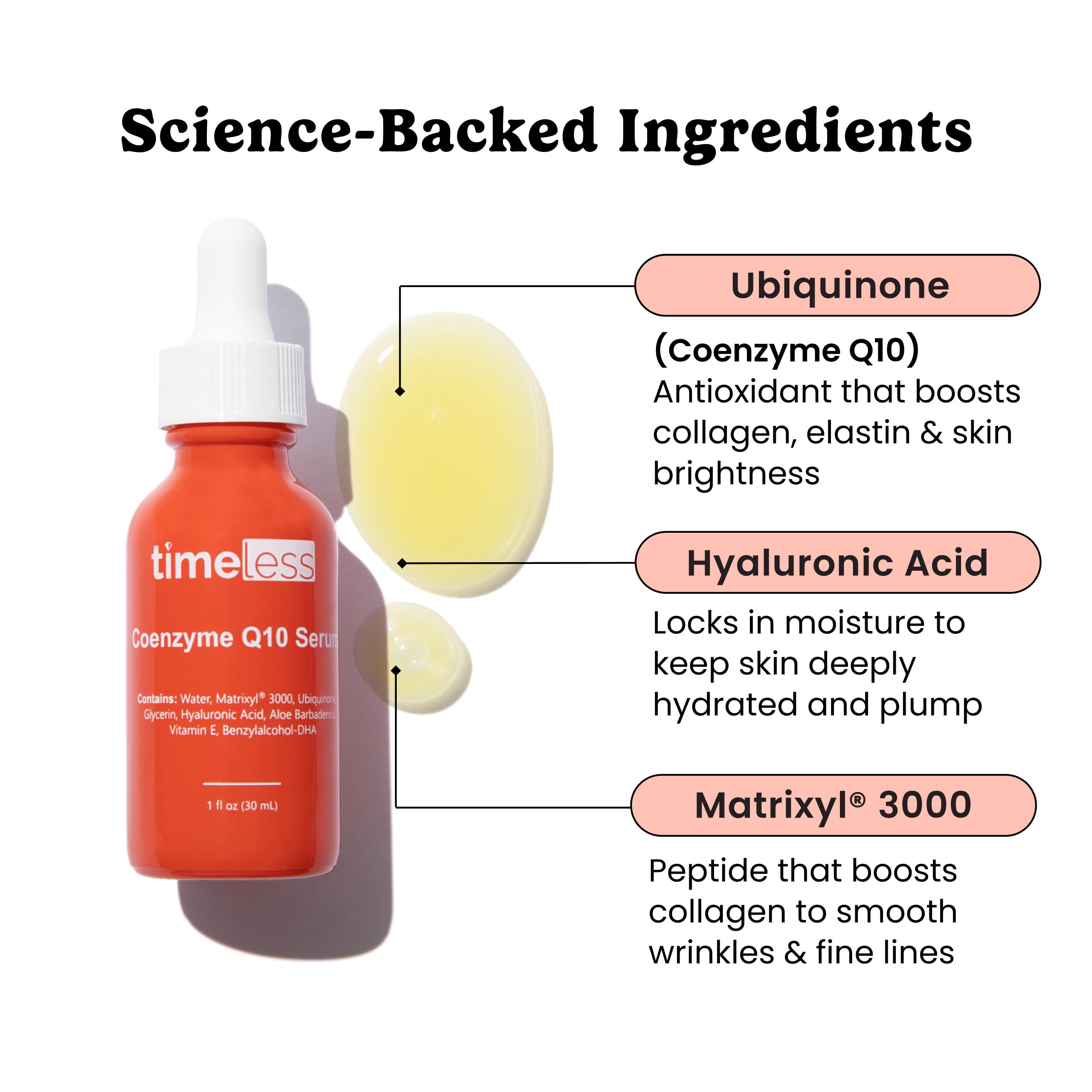 Timeless Skin Care Sérum Coenzima Q10, textura suave para uso diario.