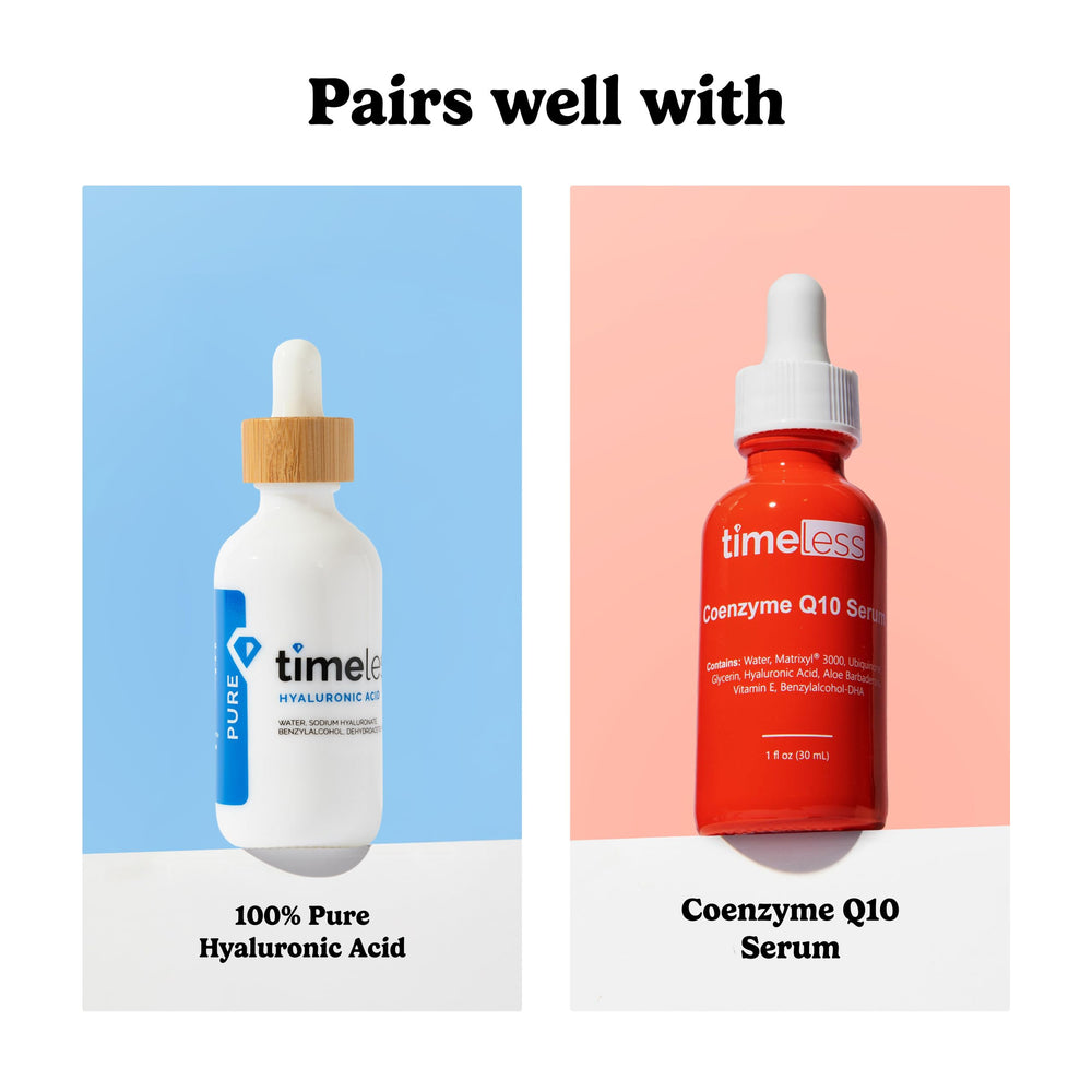 Routine quotidienne avec Timeless Skin Care Sérum vitamine C pour une peau prête.