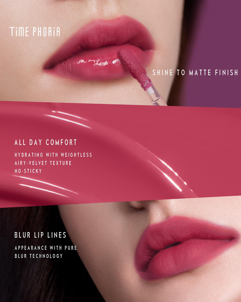 TIMEPHORIA Altera Tinte Labial 015 Flare, a prueba de transferencia para retoques discretos.