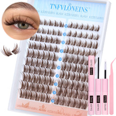 TNFVLONEINS pestañas manga marrones en clusters 10-16 mm para un look natural