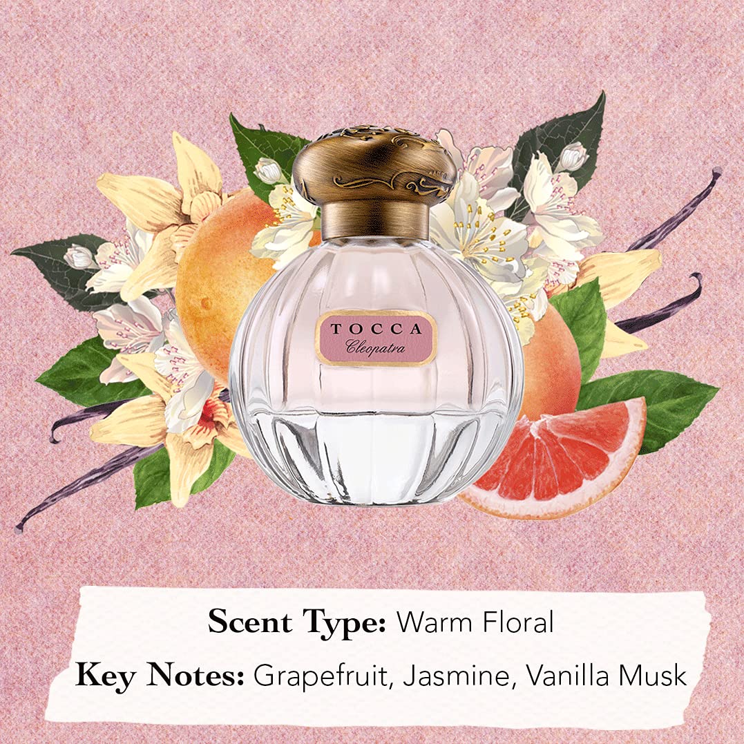Tocca Cleopatra, etiqueta art deco y aroma duradero para guardar como recuerdo.