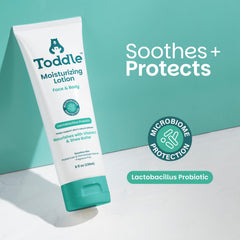 Toddle Probiotico crema hidratante: aplicación en cara para piel suave y calmada