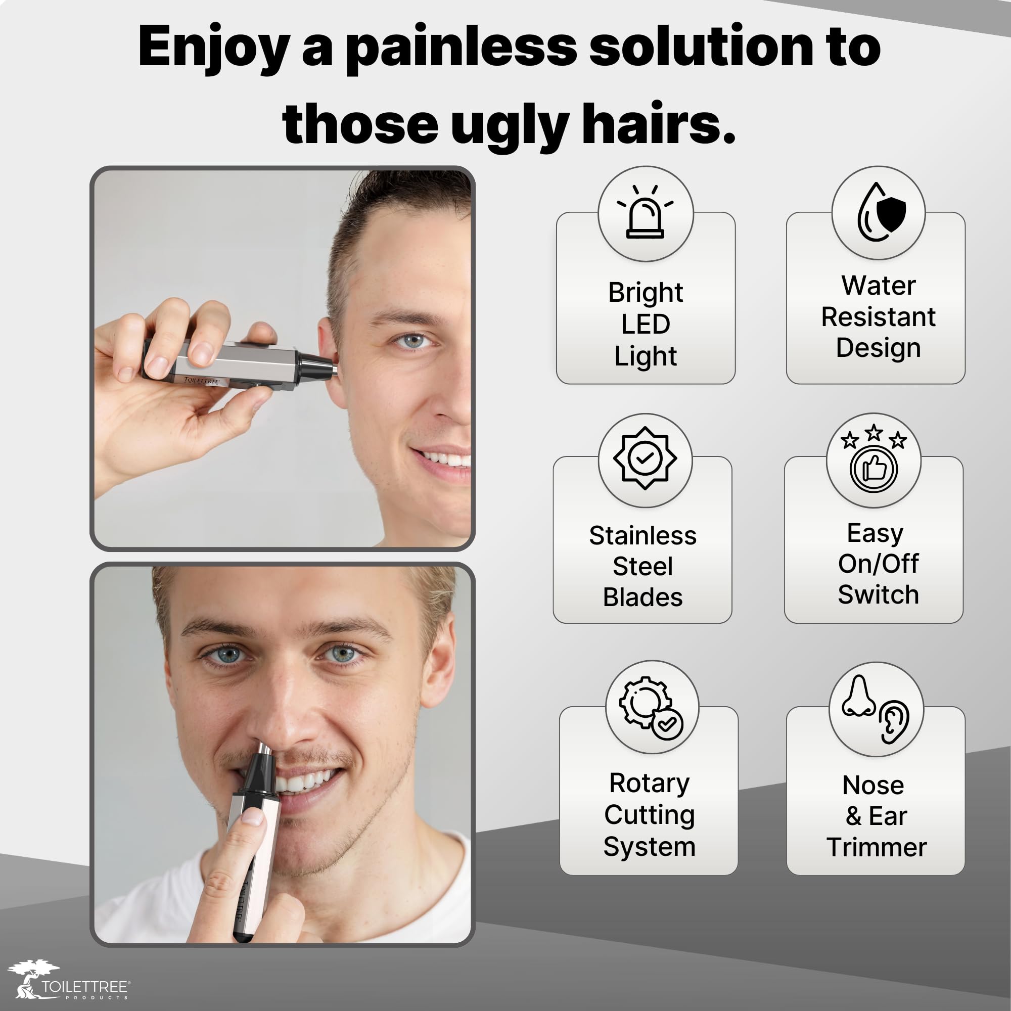 ToiletTree para orejas y barba: corte suave con sistema rotativo.