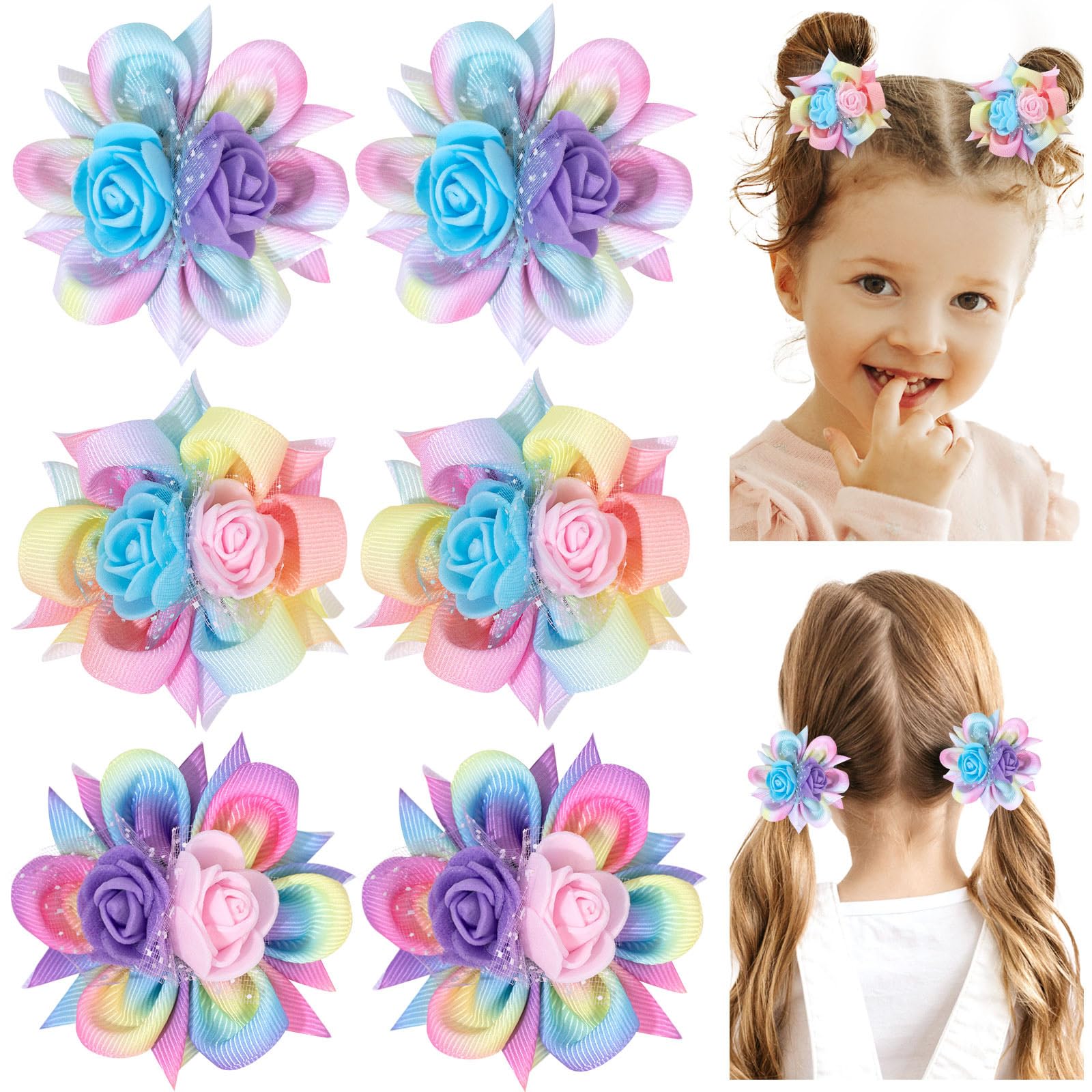 TOKUFAGU Lazo arcoíris para niñas con pinza, ideal para peinados divertidos