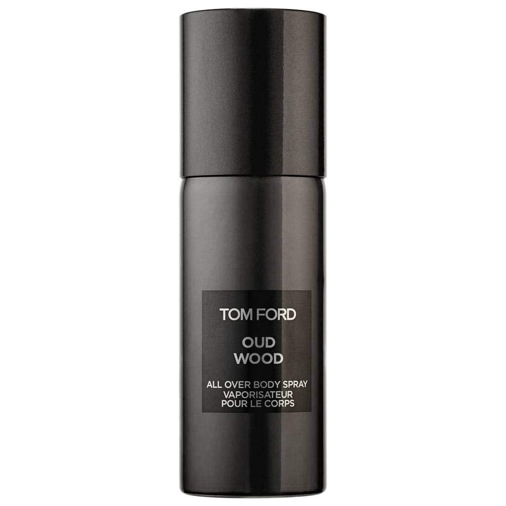 Tom Ford Oud Wood, vista lateral de la botella, sensación cálida para la piel.