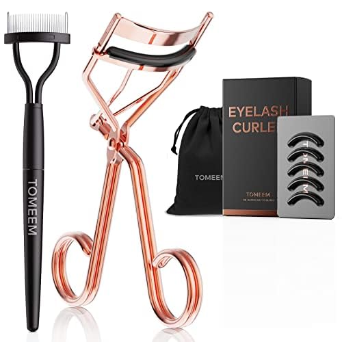 TOMEEM recourbe-cils avec peigne en rose doré pour des cils relevés.