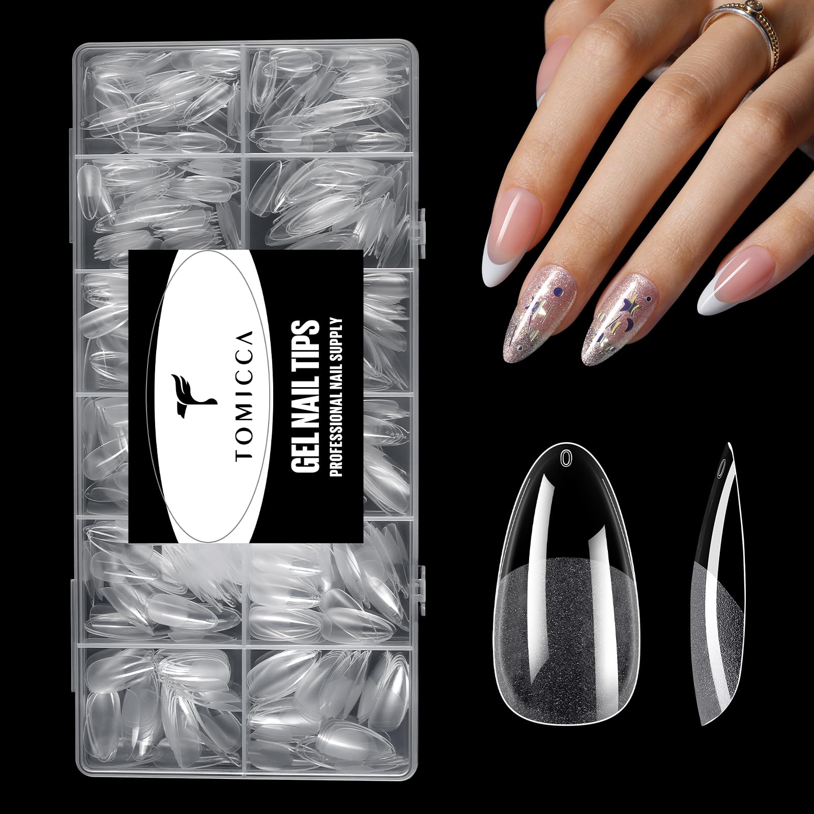 Puntas de gel TOMICCA almendra media mate para uñas elegantes