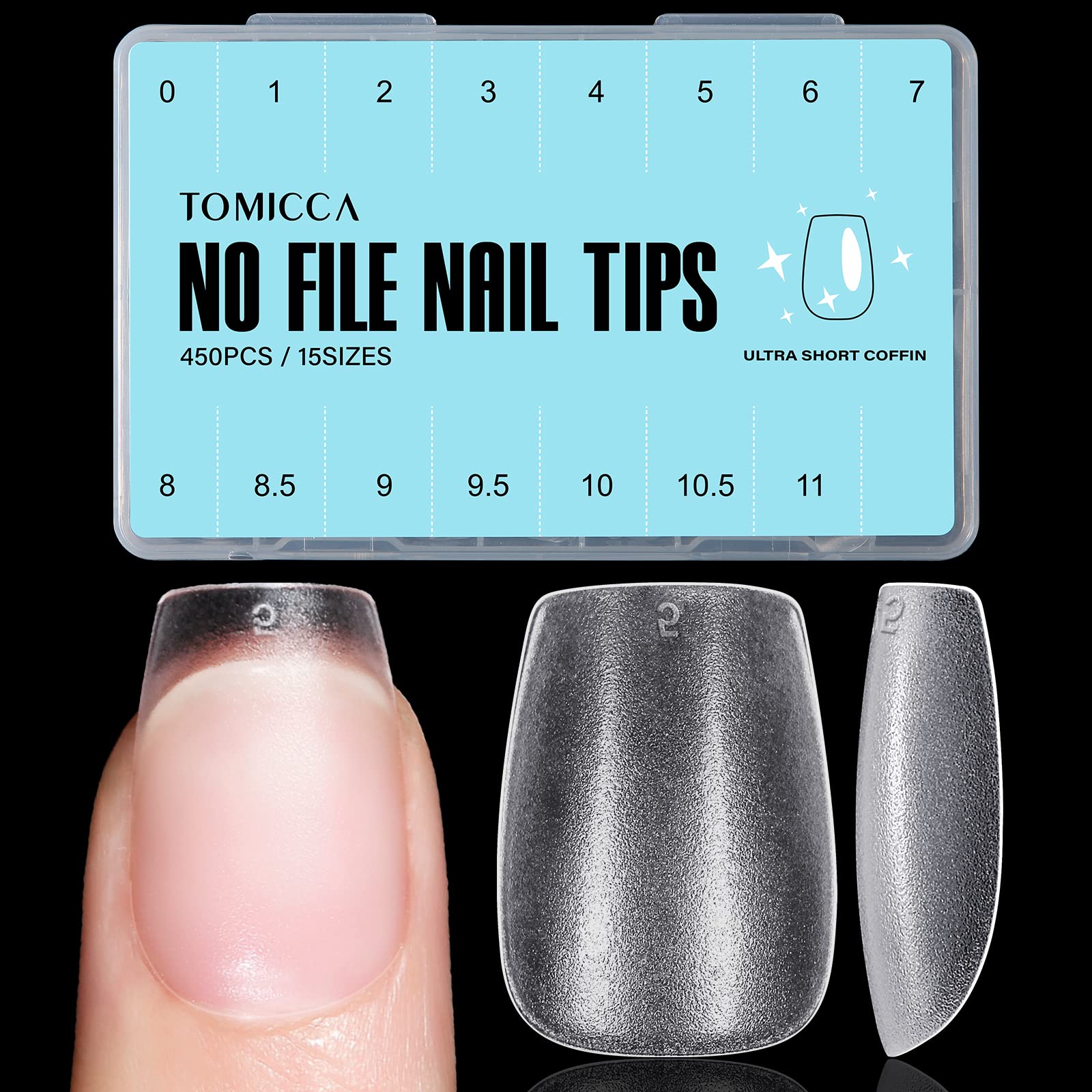 Puntas de uñas coffin extra corto de TOMICCA listas para aplicación rápida sin capa base