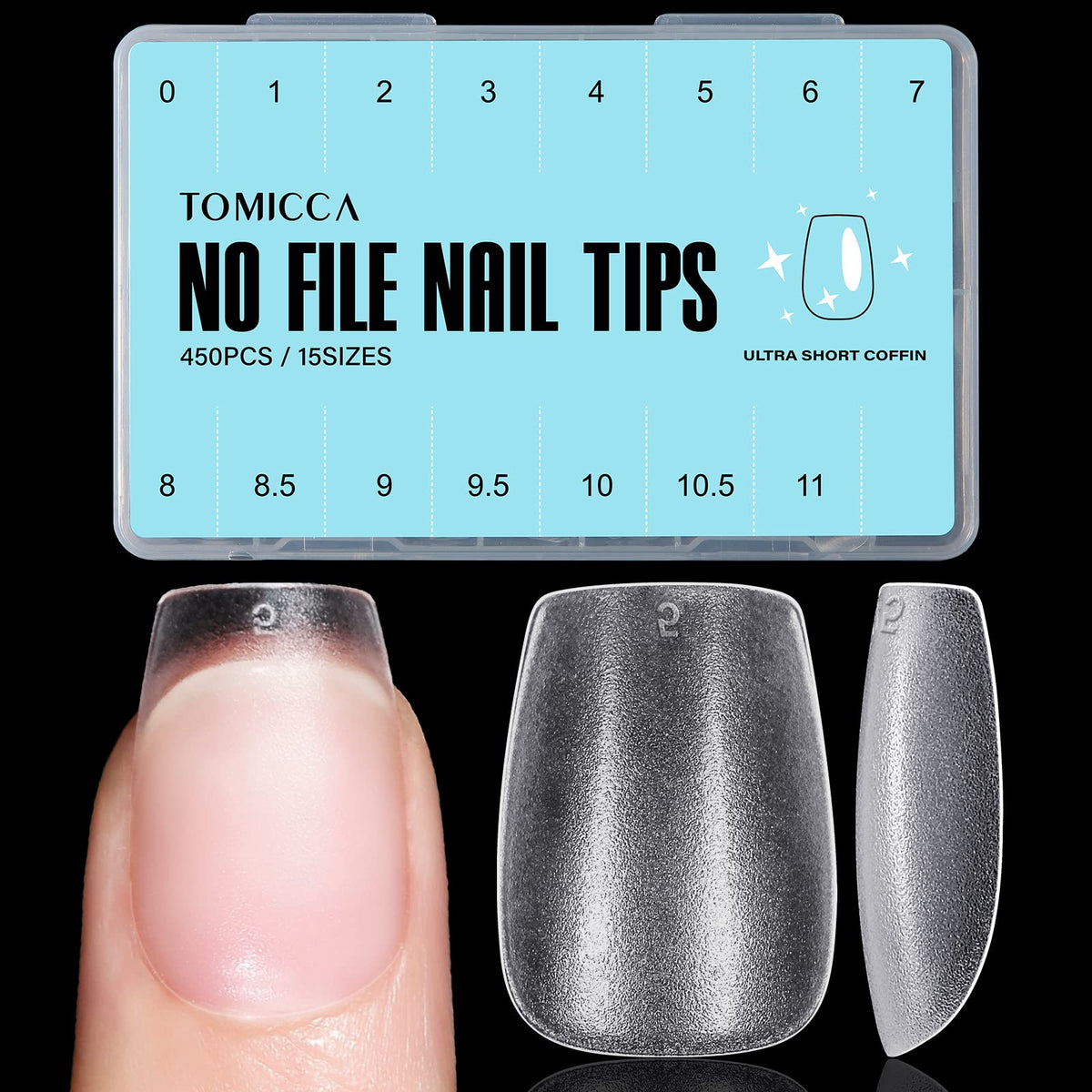 Puntas de uñas coffin extra corto de TOMICCA listas para aplicación rápida sin capa base