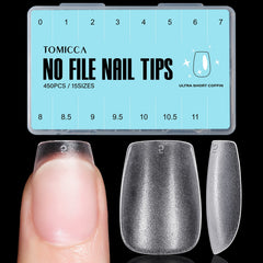 Puntas de uñas coffin extra corto de TOMICCA listas para aplicación rápida sin capa base