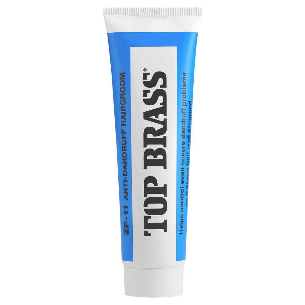 Top Brass crema anti caspa en envase de 93 g para uso diario.