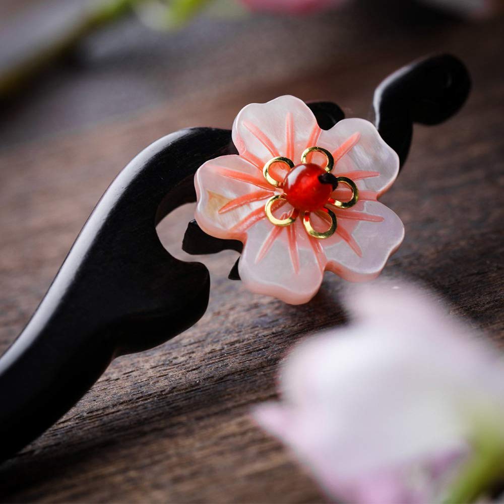 TOP SEWING accesorio pelo madera ébano, flor decorativa para bodas y fiestas.