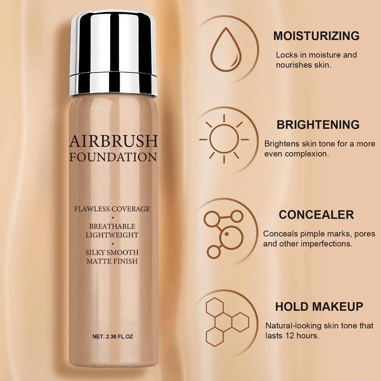 Topcent Airbrush Foundation Spray: textura mate natural para look fresco