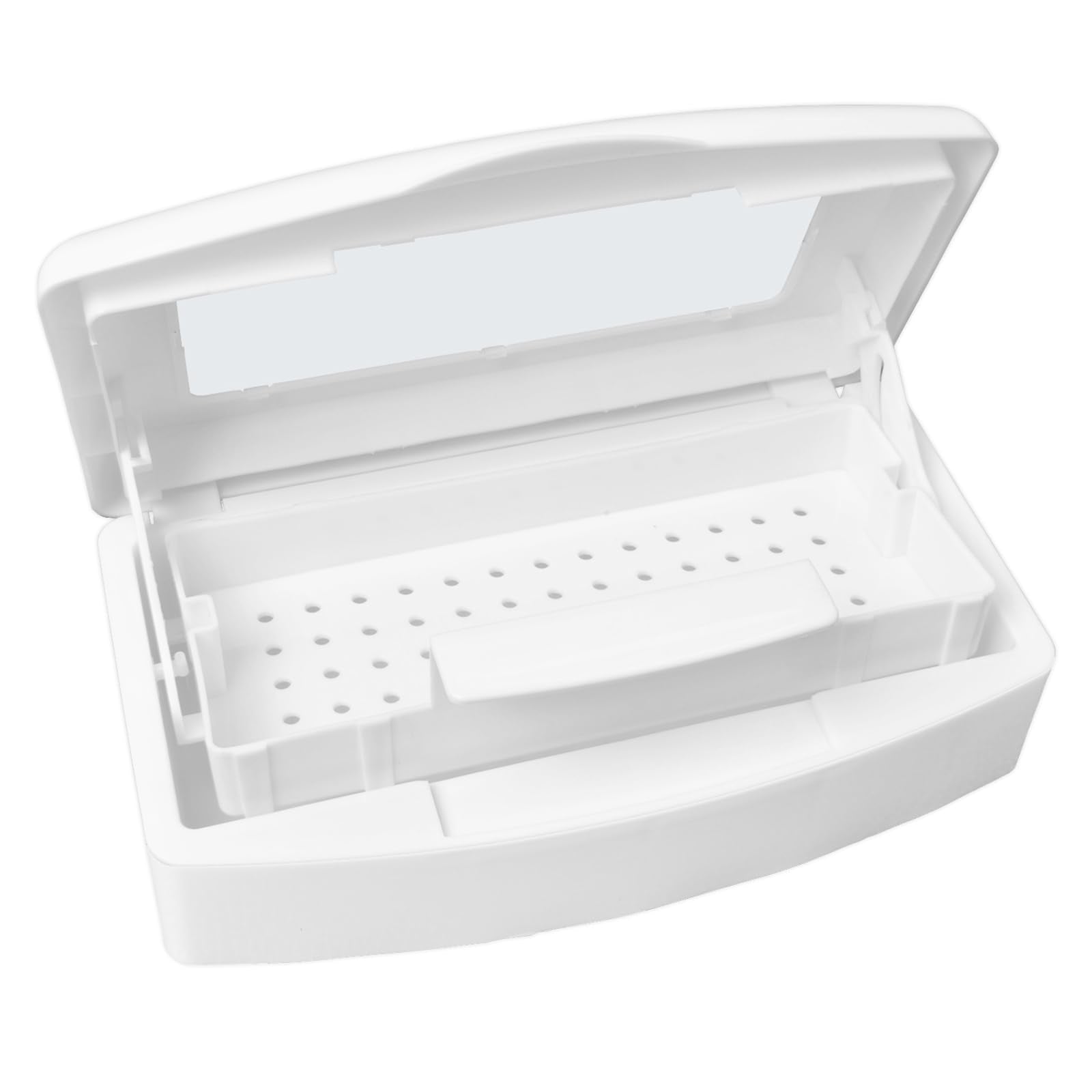 TOPCOMWW caja esterilizadora, frente visible para verificar desinfección de herramientas.