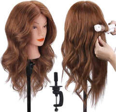 TopDirect Maniquí con cabello real marrón oscuro, perfecto para prácticas de peluquería