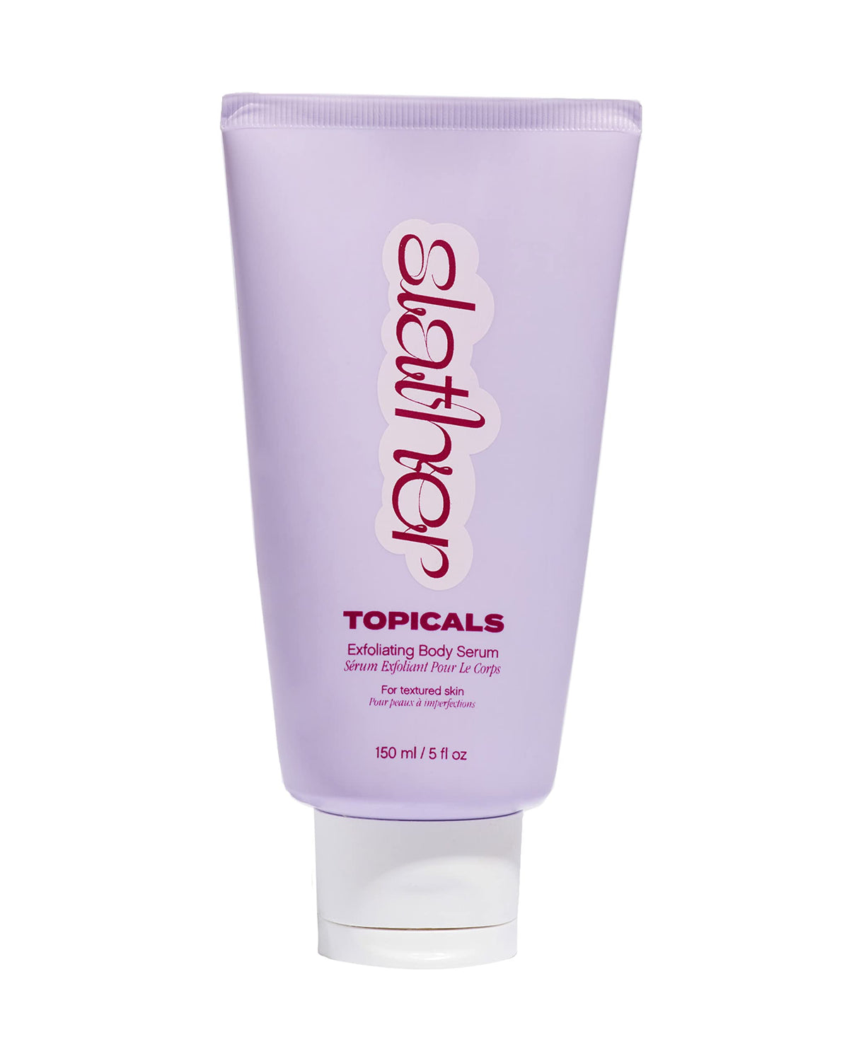 Topicals Slather sérum exfoliant pour le corps, bouteille visible, peau plus lisse possible.
