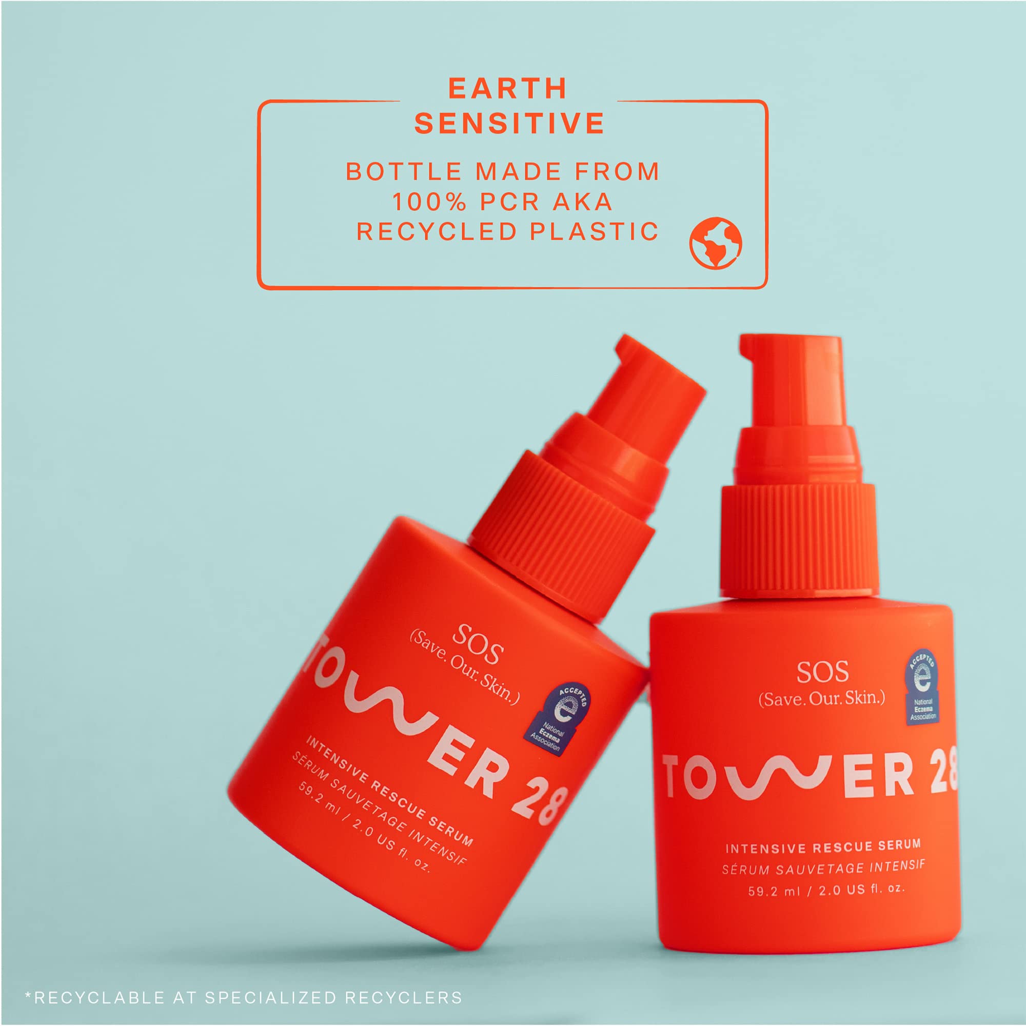 Tower 28 suero rescate: envase compacto, perfecto para viaje.