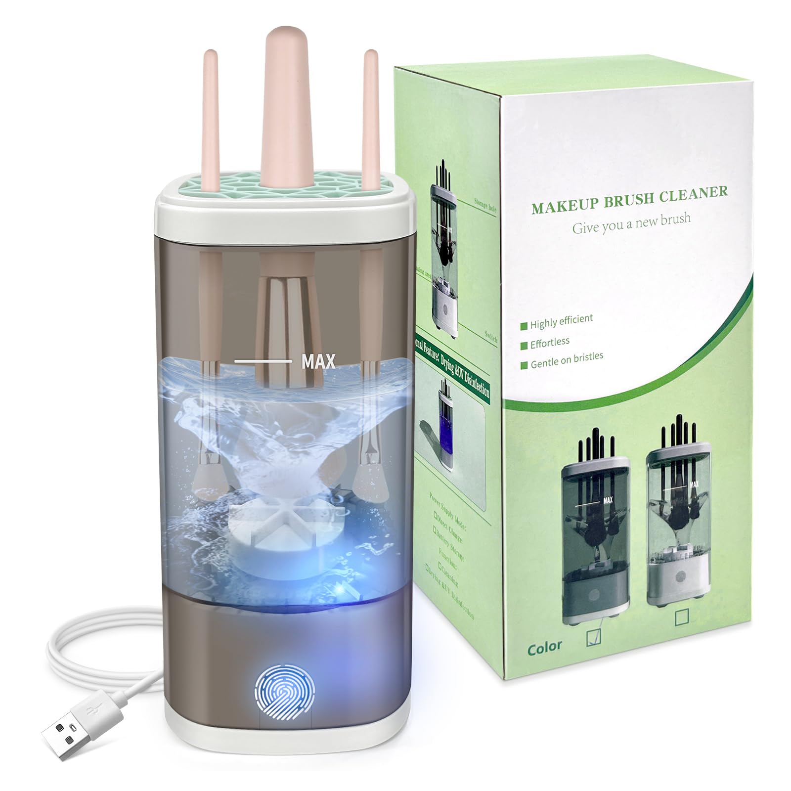 Tpsofy limpia cepillos de maquillaje automáticamente para un acabado más fresco.
