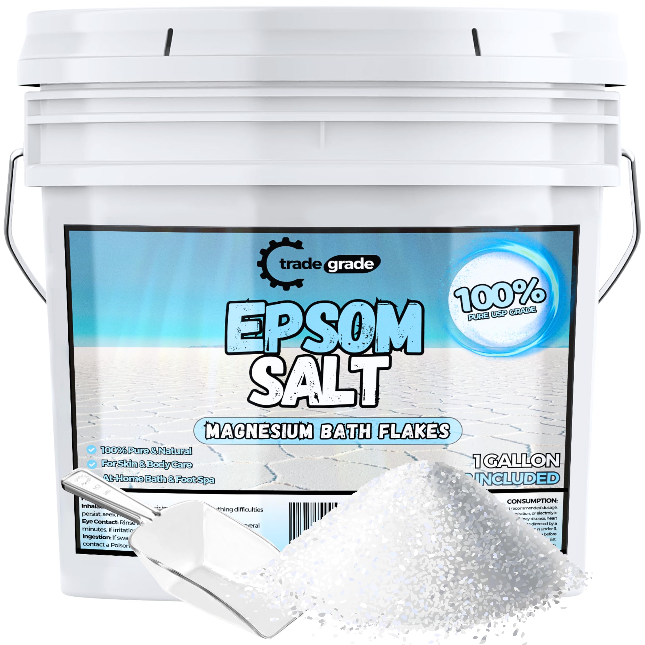Trade Grade Sal Epsom, cristales puros para un baño relajante.