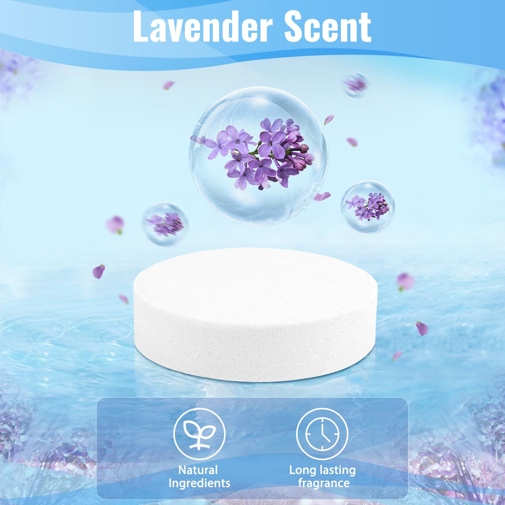 Bomba de ducha lavanda TranquilBliss lista para uso en la ducha.