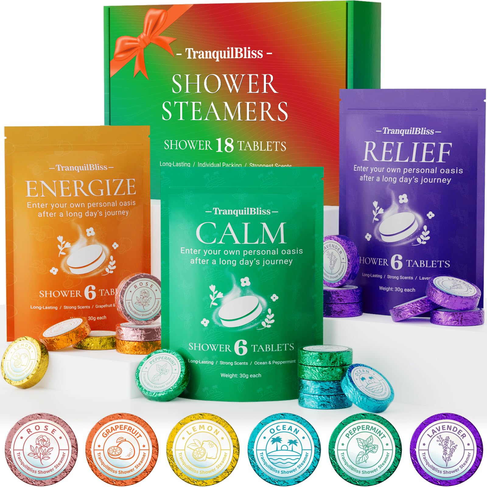 TranquilBliss pastillas para ducha limón, aroma duradero para despertar los sentidos.