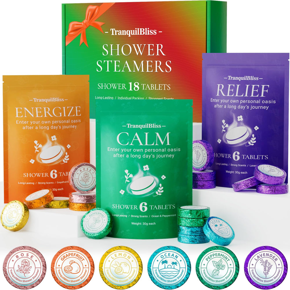 TranquilBliss pastillas para ducha limón, aroma duradero para despertar los sentidos.