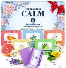 TranquilBliss pastilla eucalipto aroma fresco para revitalizar la ducha diaria.