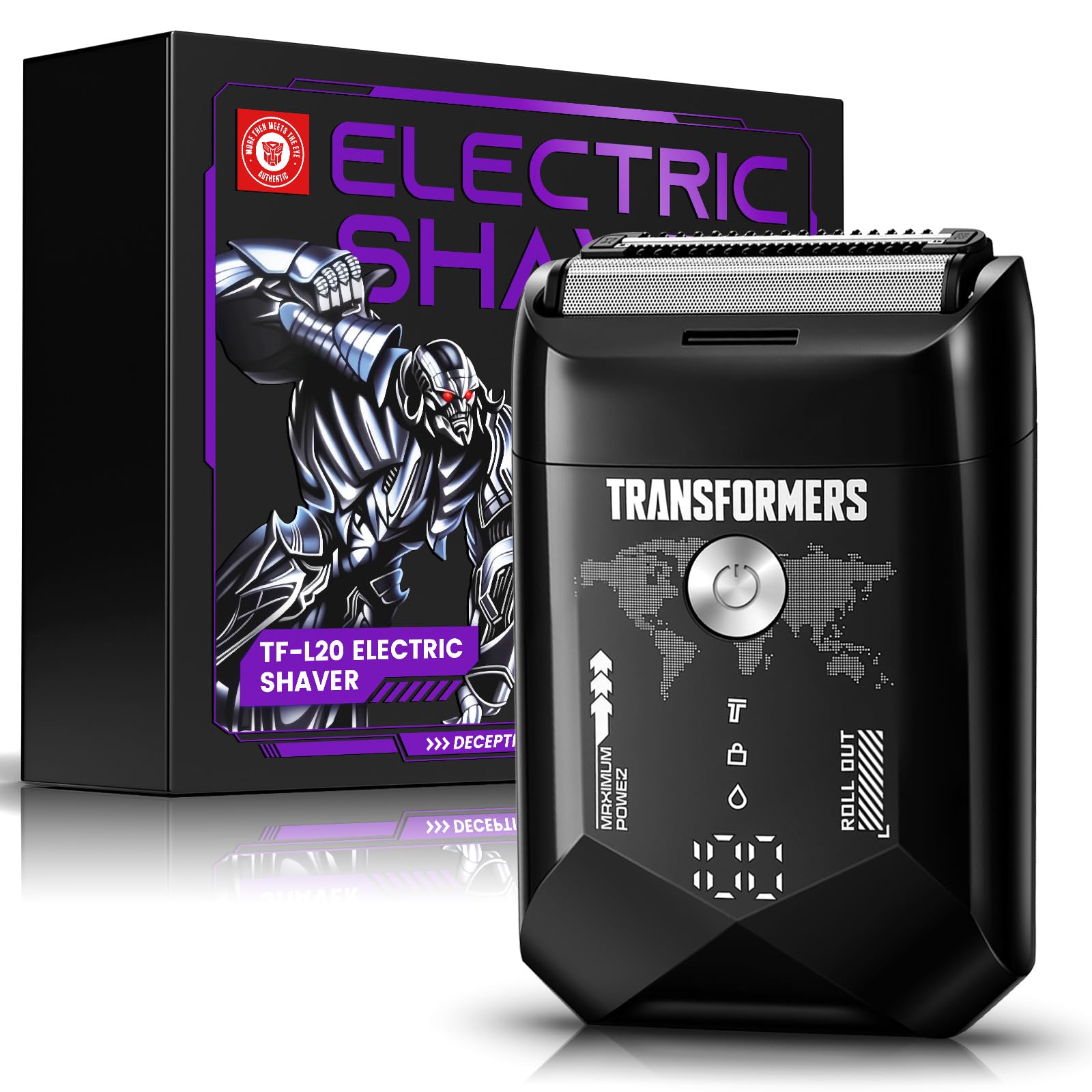 Transformers afeitadora eléctrica con diseño compacto, ideal para uso diario y viajes