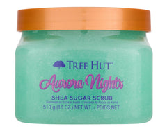 Tree Hut Aurora Nights exfoliante azúcar muestra textura suave para piel renovada.