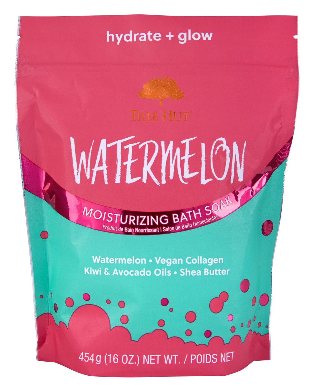 Tree Hut Bath Soak botella, aroma a sandía para relajación y cuidado de la piel.