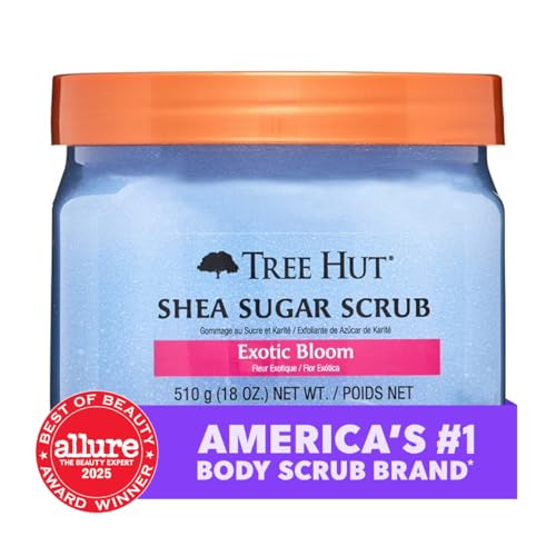 Tree Hut Exotic Bloom ofrece textura suave con azúcar real para piel suave.