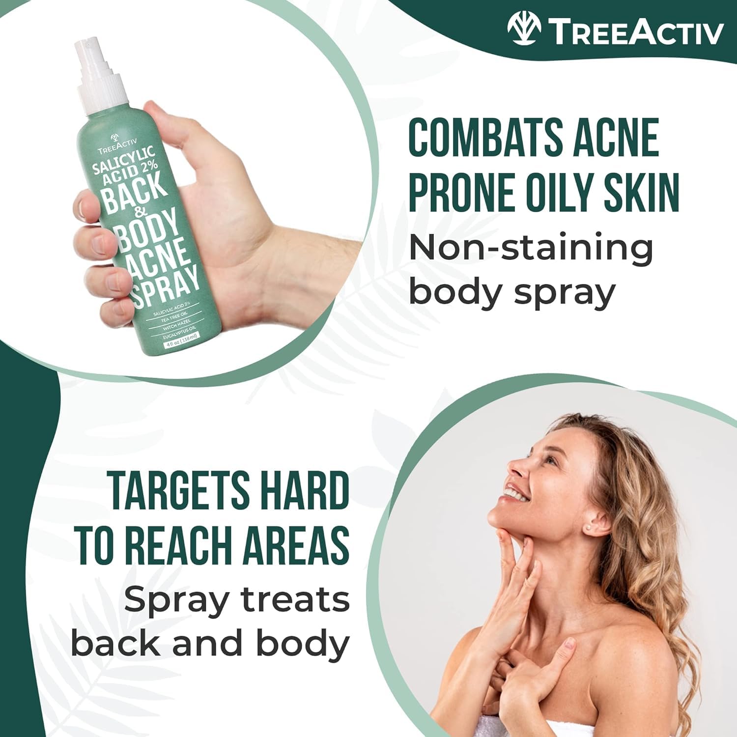 Etiqueta con tea tree y eucalipto, ingredientes naturales para la piel.