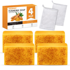 Treeroot Jabon Curcuma 4 Pack: limpieza suave diaria para rostro y cuerpo.