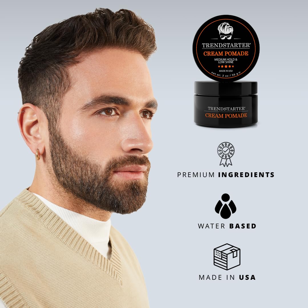 TRENDSTARTER Cream Pomade water-based formula for easy washing and re-styling.
