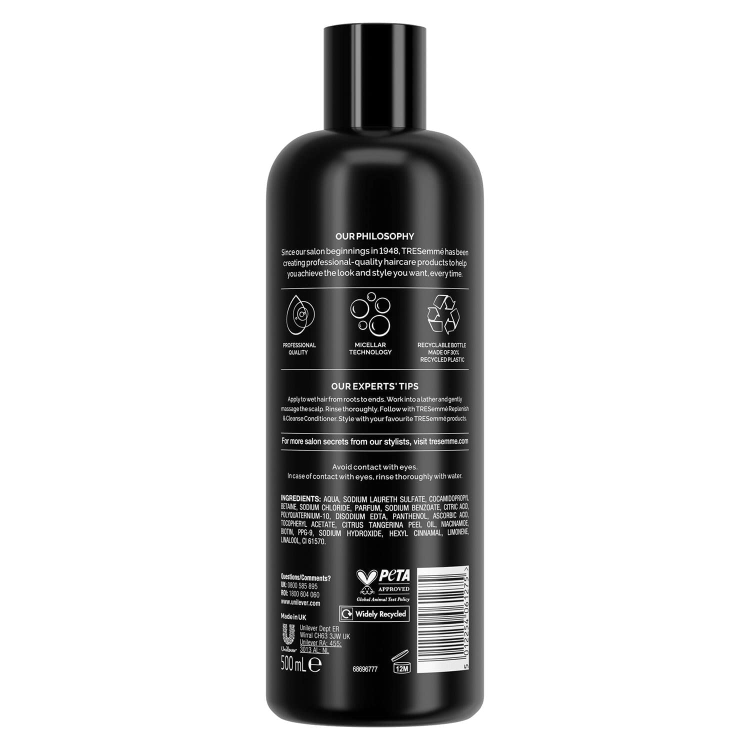 Tresemmé Shampoing Nettoyage profond – formule douce, élimine les résidus du cuir chevelu.
